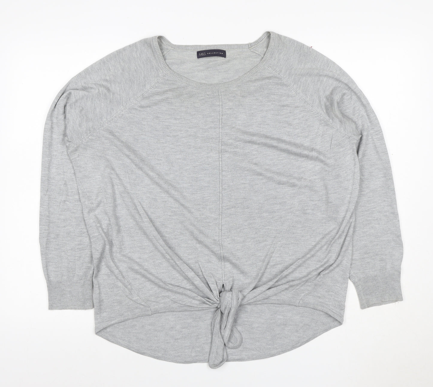 Marks and Spencer Women Grey UK 14 Tie Front Jersey Top Long Sleeve