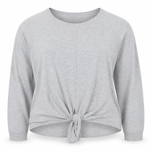 Marks and Spencer Women Grey UK 14 Tie Front Jersey Top Long Sleeve