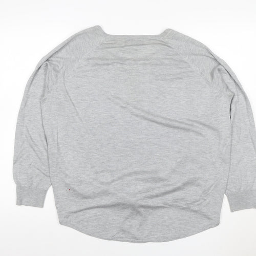 Marks and Spencer Women Grey UK 14 Tie Front Jersey Top Long Sleeve