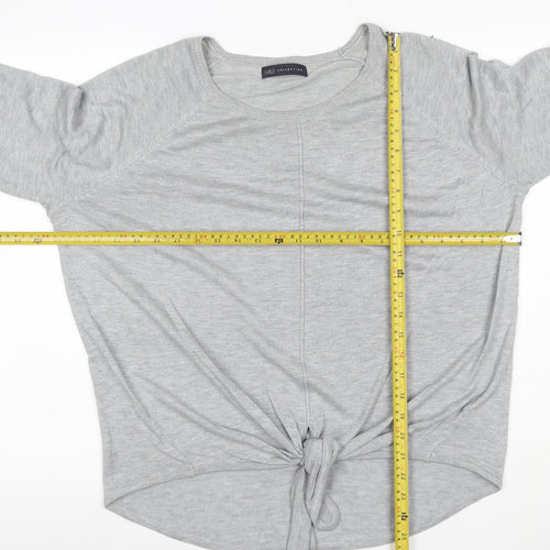 Marks and Spencer Women Grey UK 14 Tie Front Jersey Top Long Sleeve