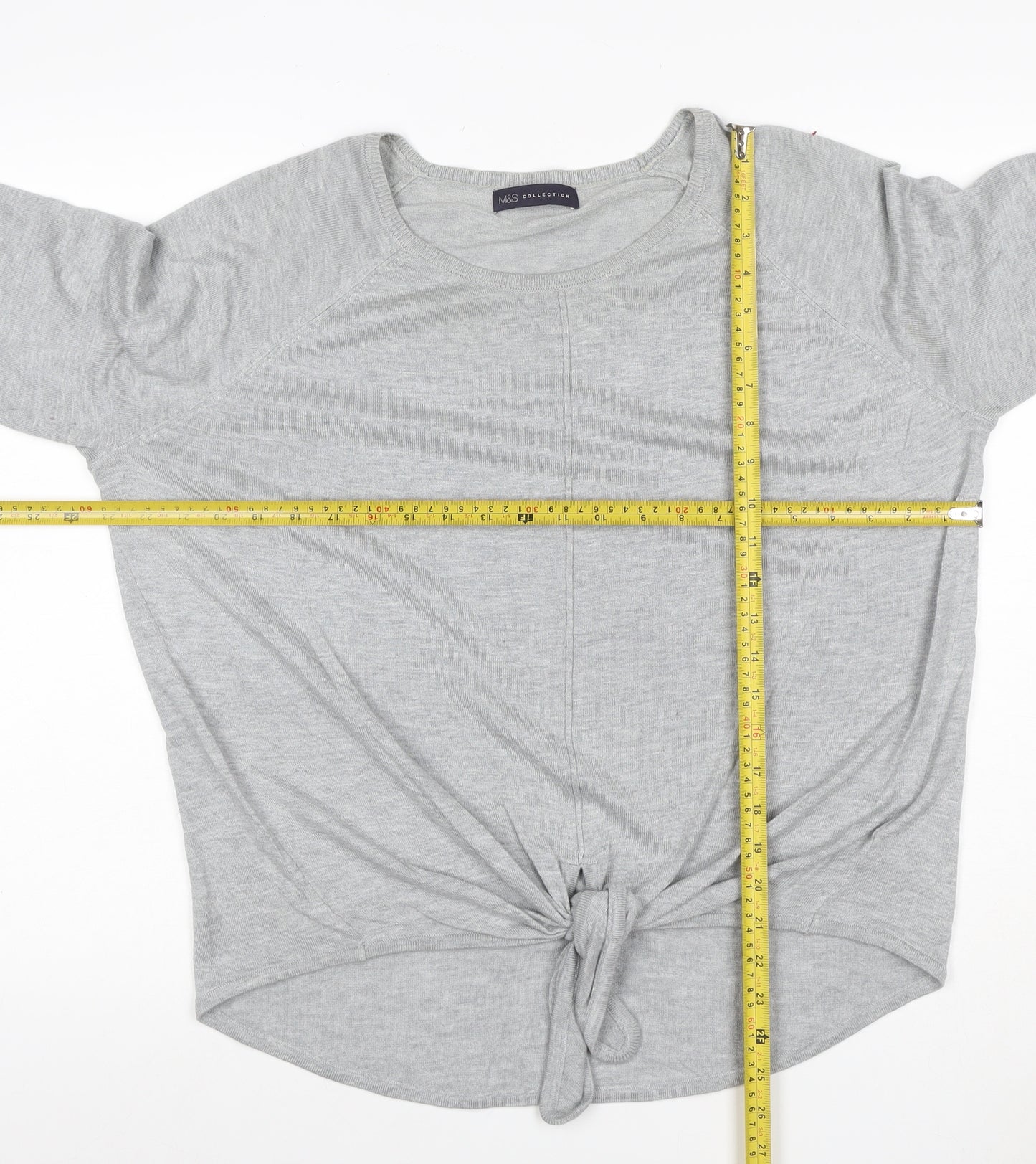 Marks and Spencer Women Grey UK 14 Tie Front Jersey Top Long Sleeve