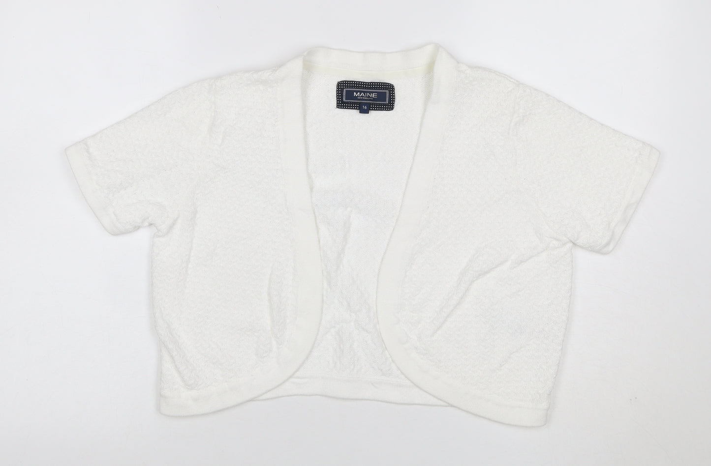 Maine New England Women’s White UK 16 Open Knit Short Sleeve Shrug