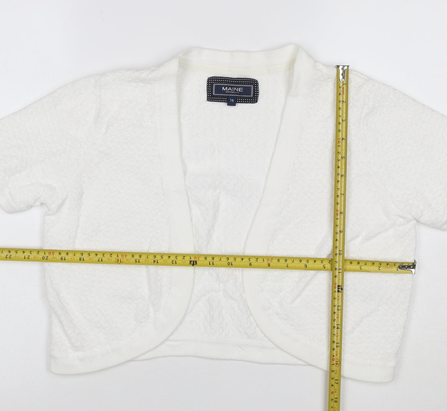 Maine New England Women’s White UK 16 Open Knit Short Sleeve Shrug