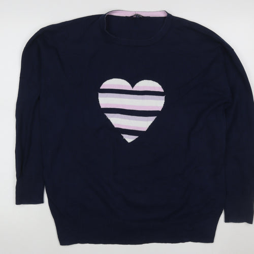 Maine New England Women’s Navy Heart Knit Jumper Size 14 Cotton