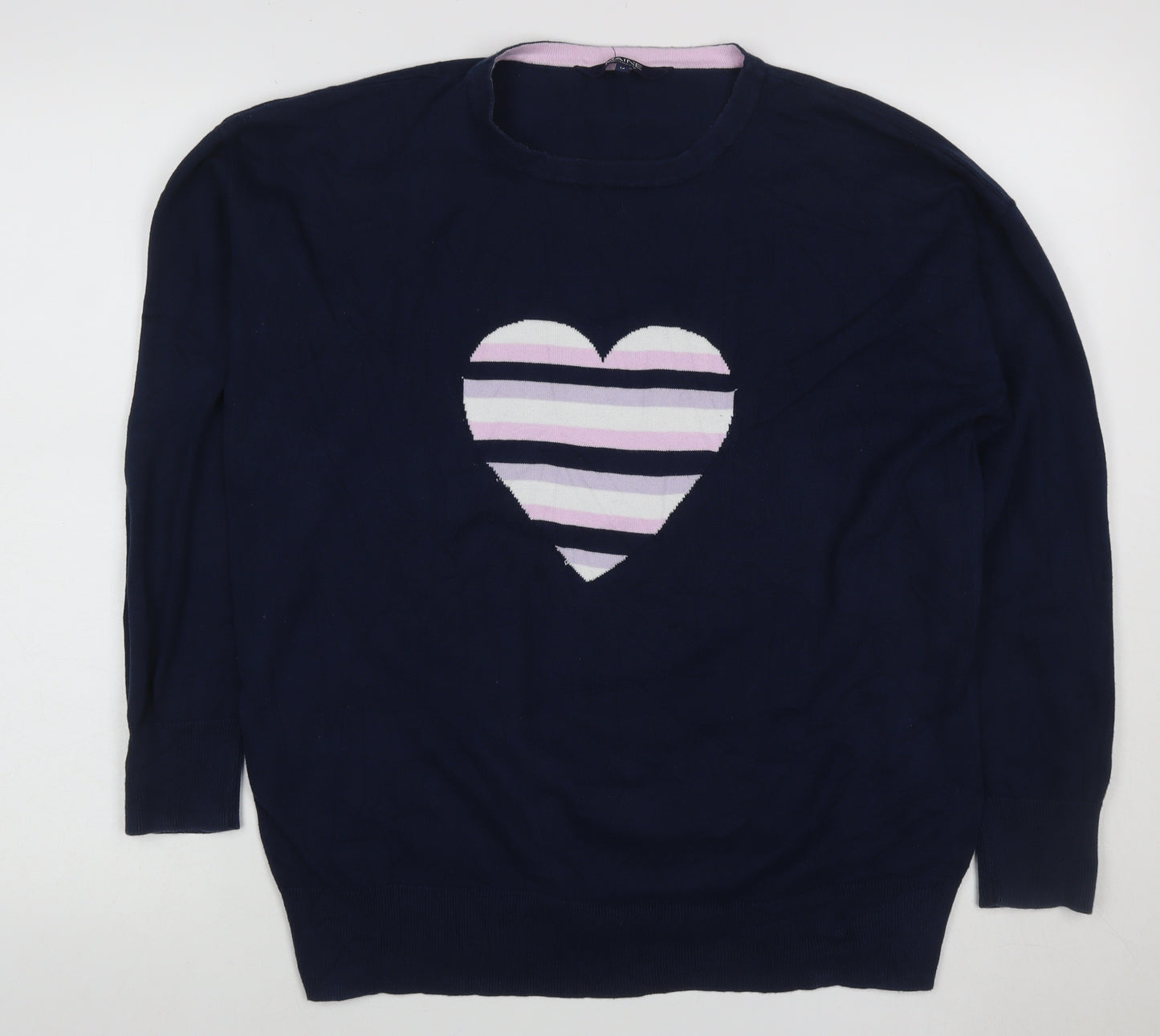 Maine New England Women’s Navy Heart Knit Jumper Size 14 Cotton