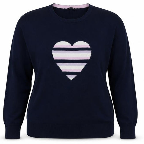 Maine New England Women’s Navy Heart Knit Jumper Size 14 Cotton