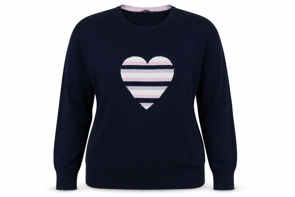 Maine New England Women’s Navy Heart Knit Jumper Size 14 Cotton