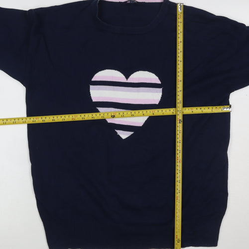 Maine New England Women’s Navy Heart Knit Jumper Size 14 Cotton