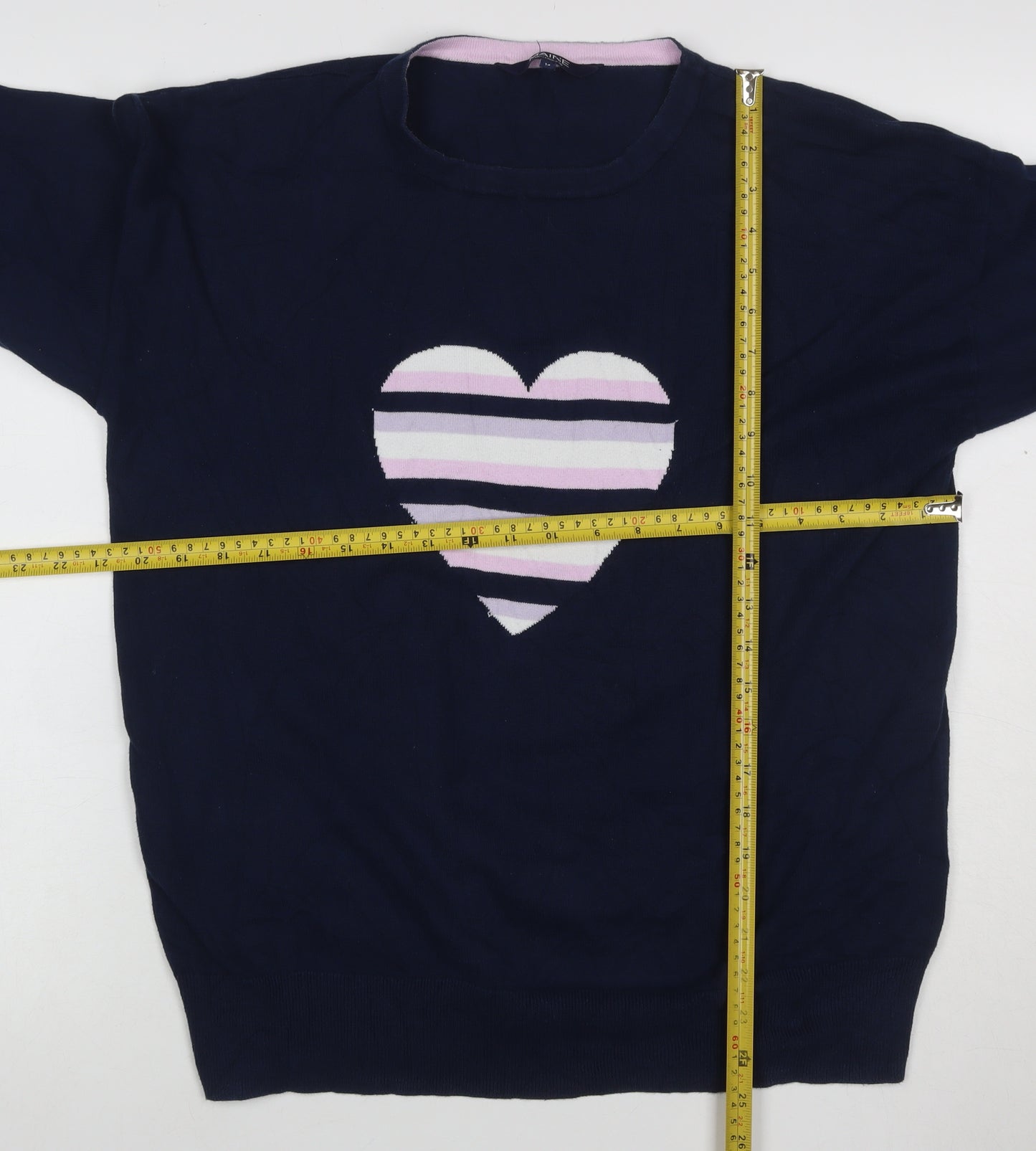 Maine New England Women’s Navy Heart Knit Jumper Size 14 Cotton