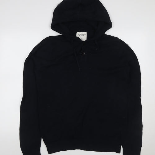Abercrombie & Fitch Men's Black L Hooded Henley Cotton Jumper