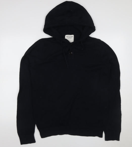 Abercrombie & Fitch Men's Black L Hooded Henley Cotton Jumper