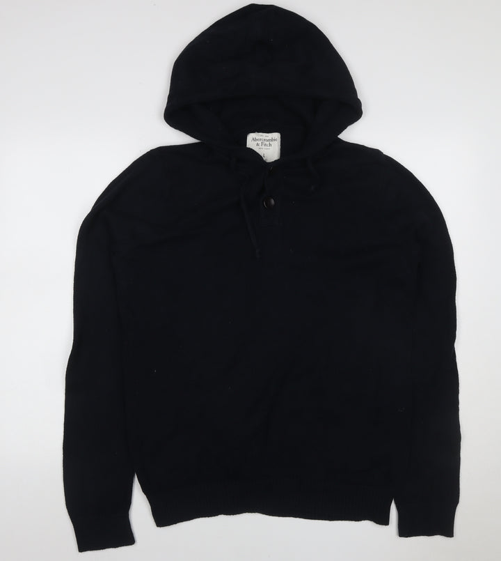 Abercrombie & Fitch Men's Black L Hooded Henley Cotton Jumper