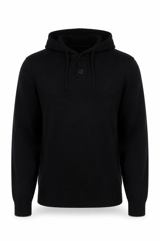 Abercrombie & Fitch Men's Black L Hooded Henley Cotton Jumper