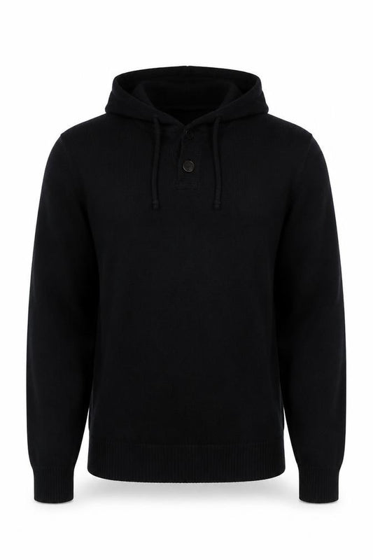 Abercrombie & Fitch Men's Black L Hooded Henley Cotton Jumper