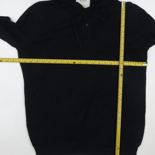 Abercrombie & Fitch Men's Black L Hooded Henley Cotton Jumper