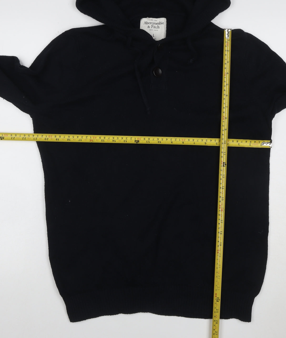 Abercrombie & Fitch Men's Black L Hooded Henley Cotton Jumper