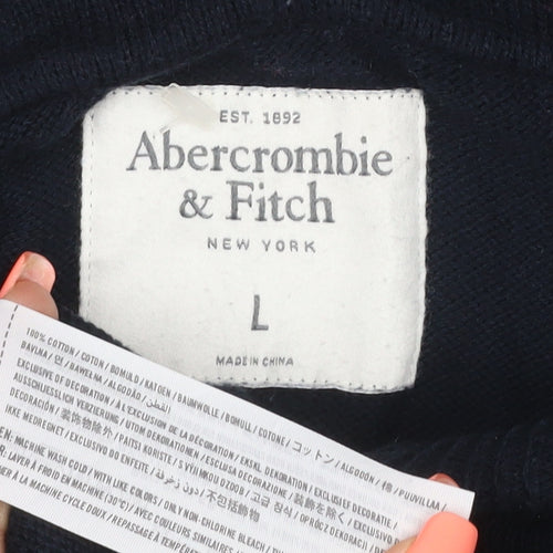 Abercrombie & Fitch Men's Black L Hooded Henley Cotton Jumper