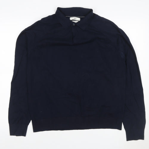 Marks and Spencer Men’s Blue L Long Sleeve Cotton Rich Polo
