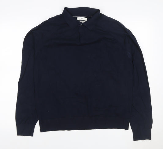 Marks and Spencer Men’s Blue L Long Sleeve Cotton Rich Polo