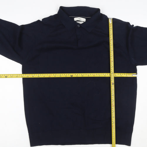 Marks and Spencer Men’s Blue L Long Sleeve Cotton Rich Polo