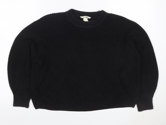 H&M Women Black XS Cable Knit Crew Neck Long Sleeve Jumper