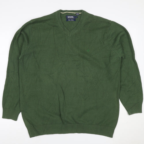 Maine New England Men's Green L V-Neck Pure Cotton Pullover Jumper