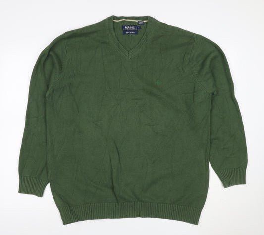 Maine New England Men's Green L V-Neck Pure Cotton Pullover Jumper