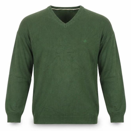 Maine New England Men's Green L V-Neck Pure Cotton Pullover Jumper