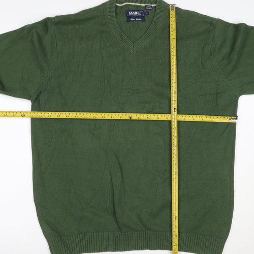 Maine New England Men's Green L V-Neck Pure Cotton Pullover Jumper