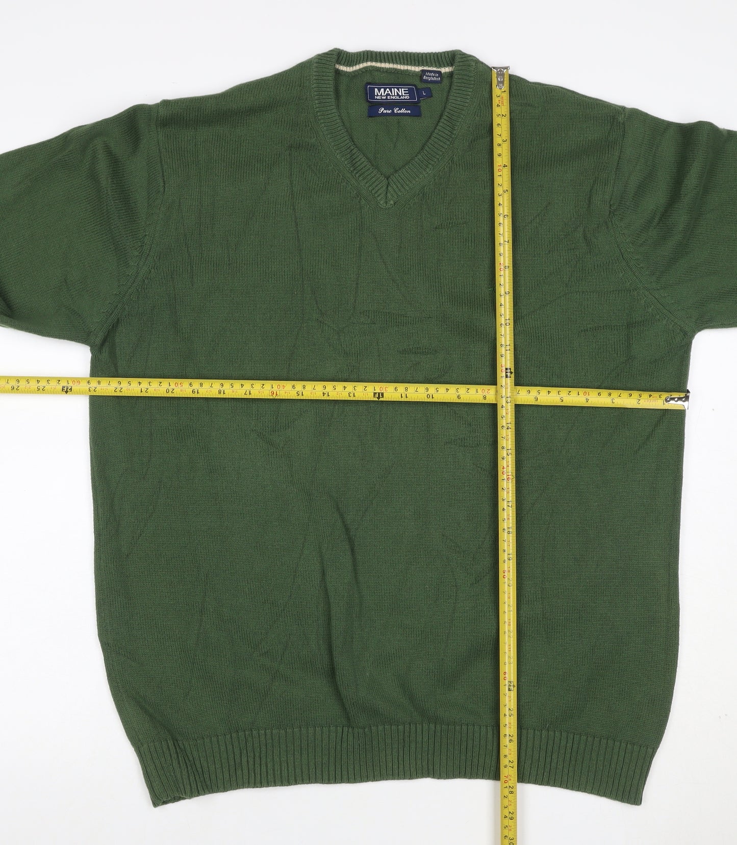 Maine New England Men's Green L V-Neck Pure Cotton Pullover Jumper