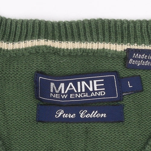 Maine New England Men's Green L V-Neck Pure Cotton Pullover Jumper