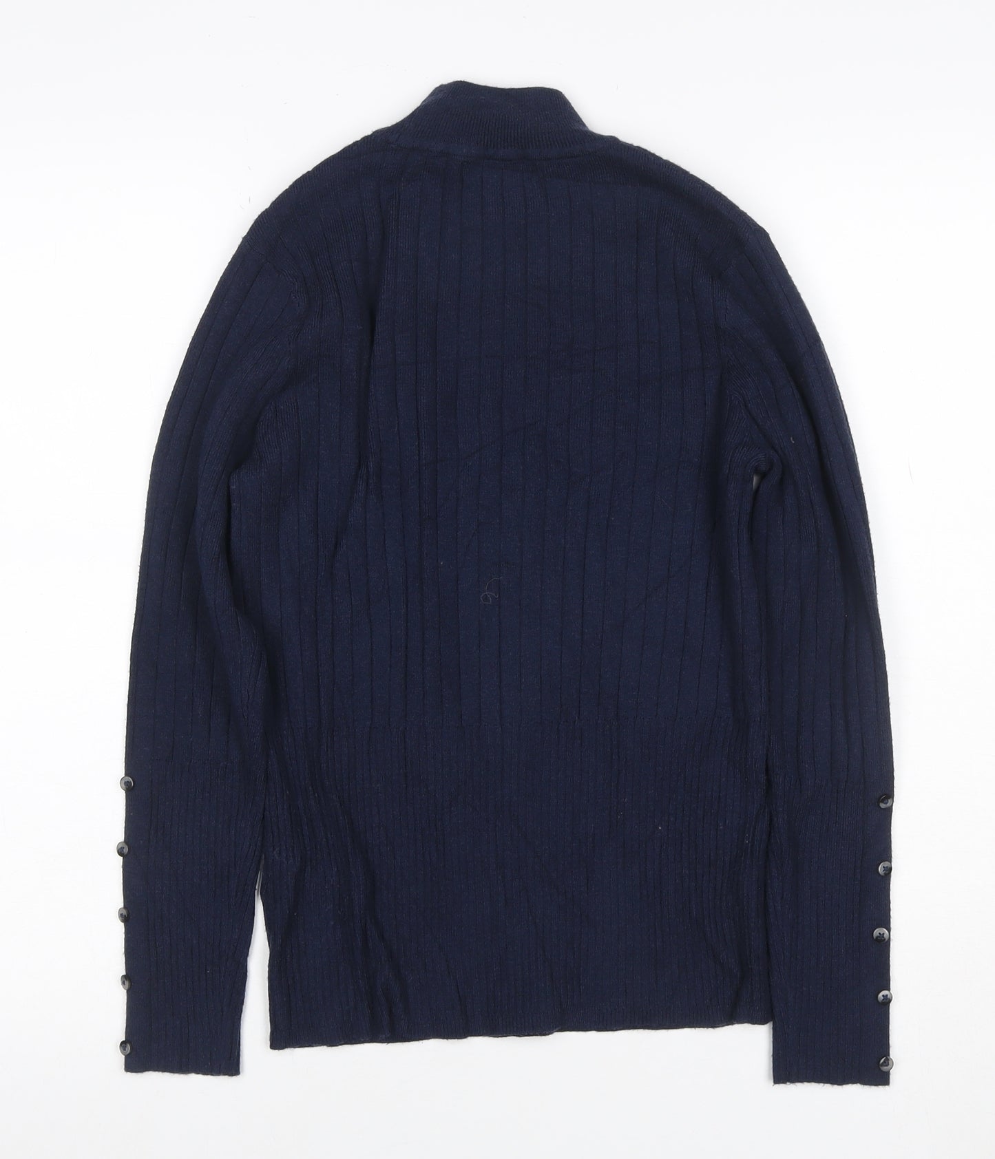 M&S Collection Women’s Navy UK 12 Ribbed Roll Neck Button Sleeve Jumper