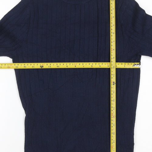 M&S Collection Women’s Navy UK 12 Ribbed Roll Neck Button Sleeve Jumper