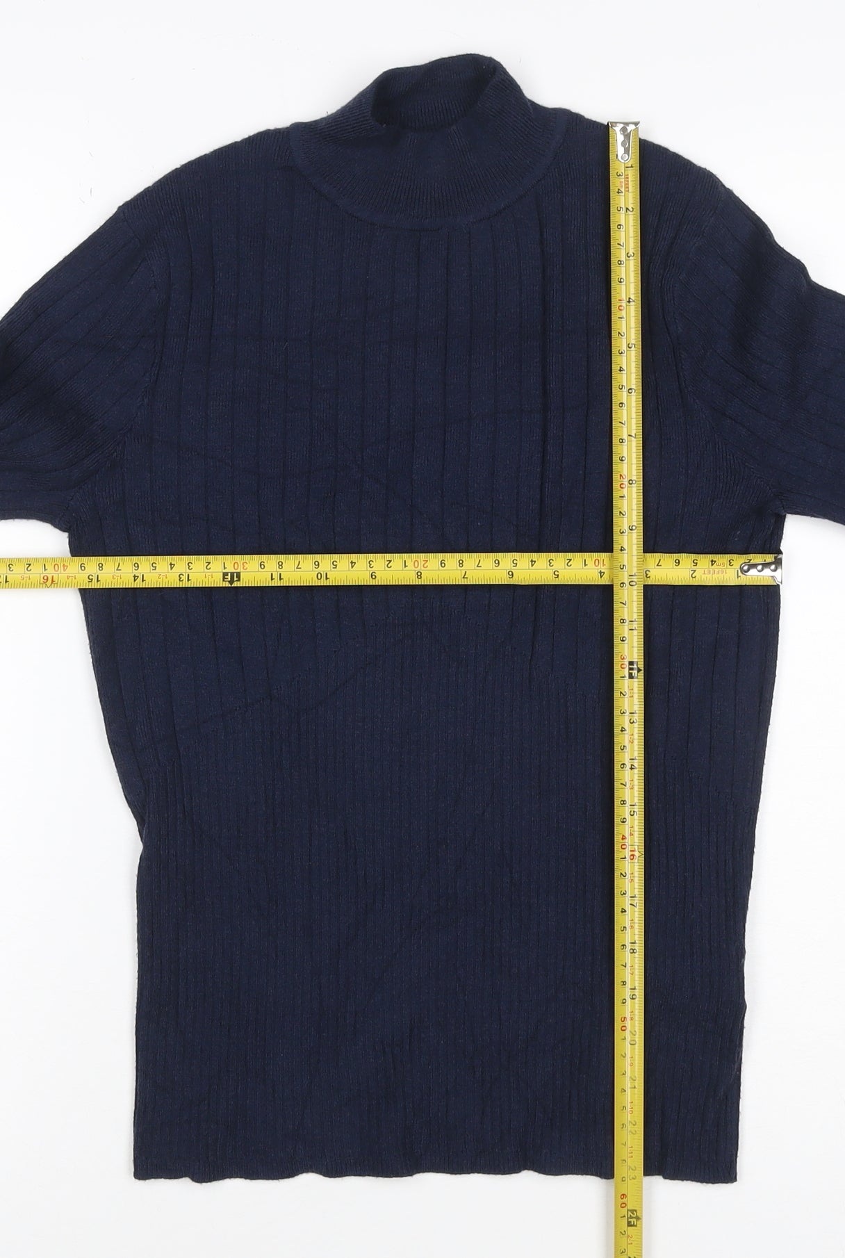 M&S Collection Women’s Navy UK 12 Ribbed Roll Neck Button Sleeve Jumper