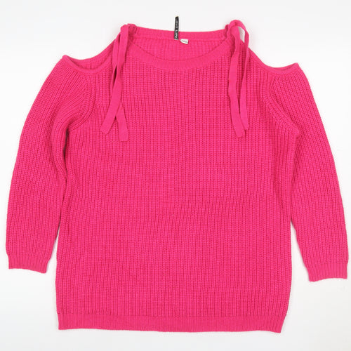 Capsule Women Pink UK 14 Cold Shoulder Long Sleeve Knit Tunic Jumper