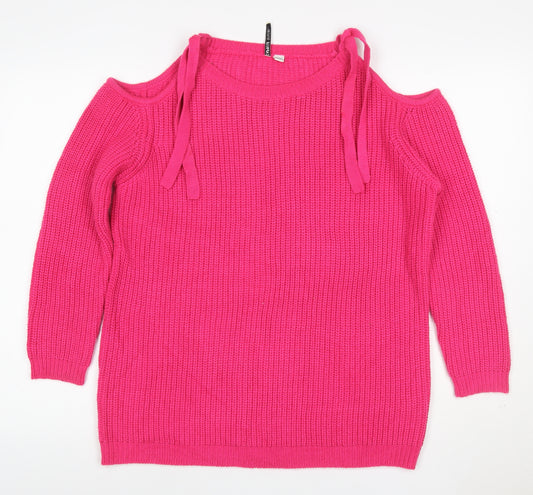Capsule Women Pink UK 14 Cold Shoulder Long Sleeve Knit Tunic Jumper
