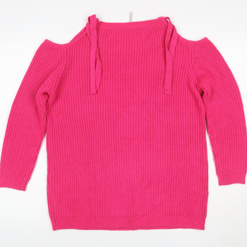 Capsule Women Pink UK 14 Cold Shoulder Long Sleeve Knit Tunic Jumper