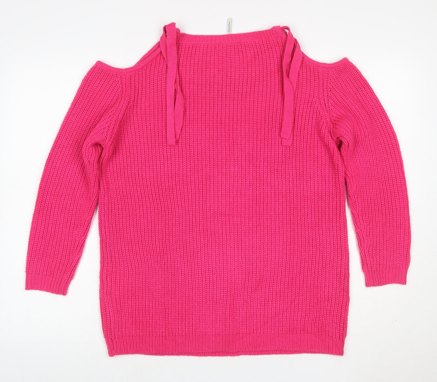 Capsule Women Pink UK 14 Cold Shoulder Long Sleeve Knit Tunic Jumper