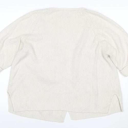 FatFace Women’s Ivory Size 14 Open V-Neck Cable Knit Cardigan