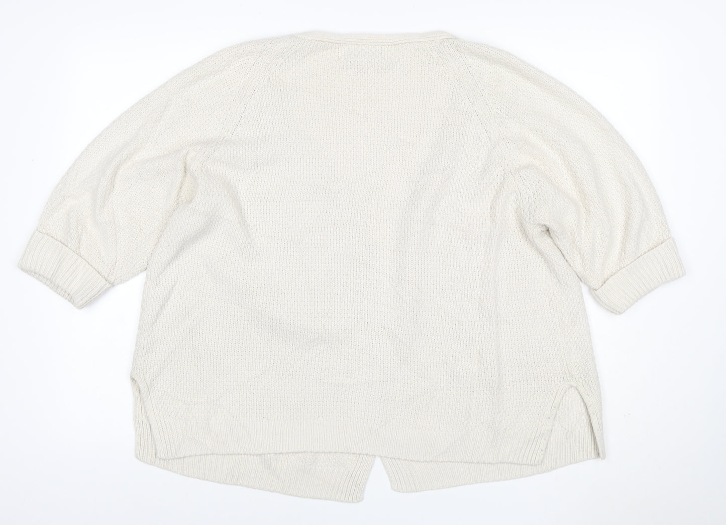 FatFace Women’s Ivory Size 14 Open V-Neck Cable Knit Cardigan