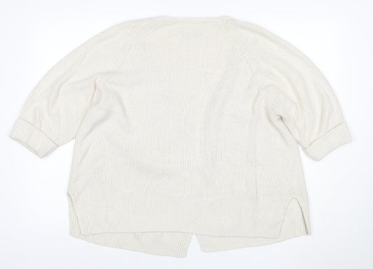 FatFace Women’s Ivory Size 14 Open V-Neck Cable Knit Cardigan