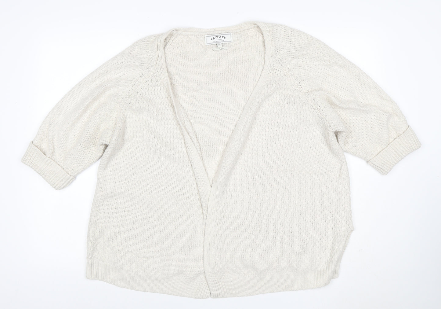 FatFace Women’s Ivory Size 14 Open V-Neck Cable Knit Cardigan