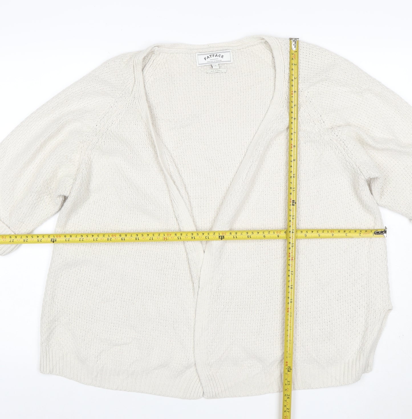 FatFace Women’s Ivory Size 14 Open V-Neck Cable Knit Cardigan