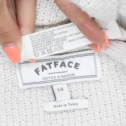 FatFace Women’s Ivory Size 14 Open V-Neck Cable Knit Cardigan
