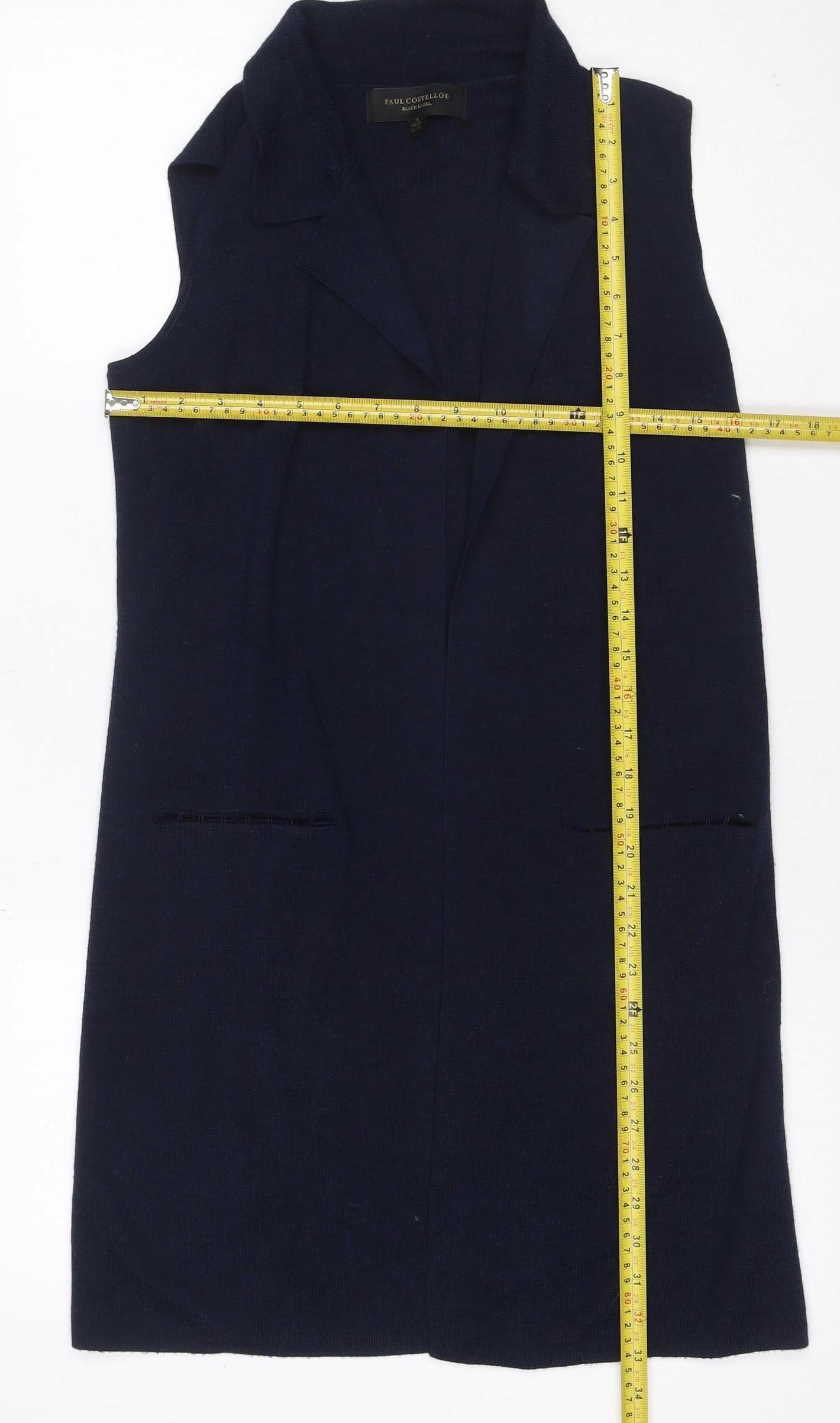 Paul Costelloe Women Blue UK 10 V-Neck Merino Wool Blend Jumper
