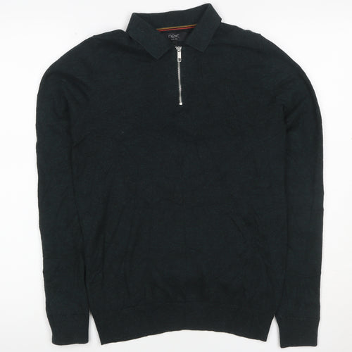 Next Men’s Black XS Henley Quarter Zip Cotton Knit Jumper