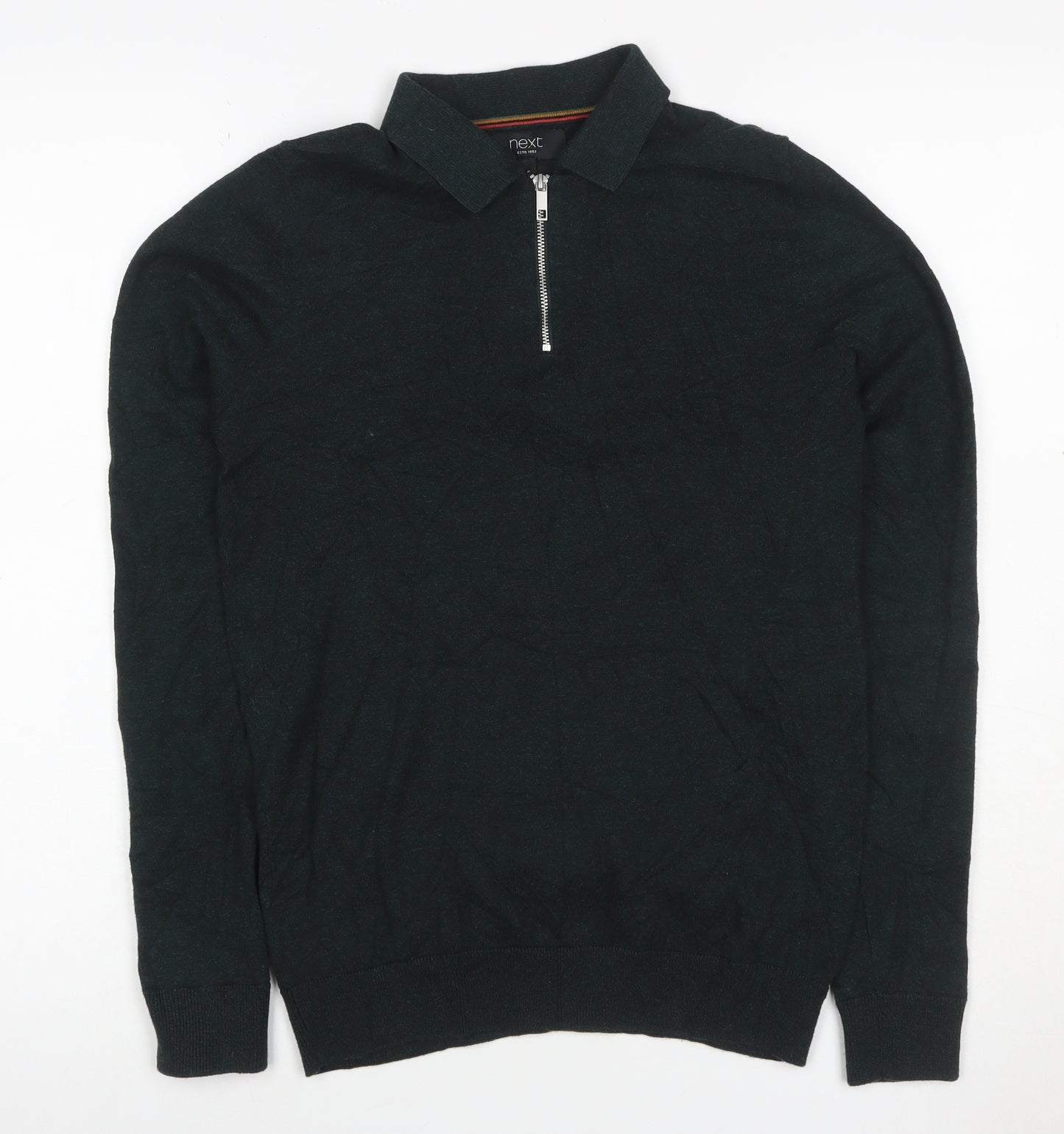 Next Men’s Black XS Henley Quarter Zip Cotton Knit Jumper