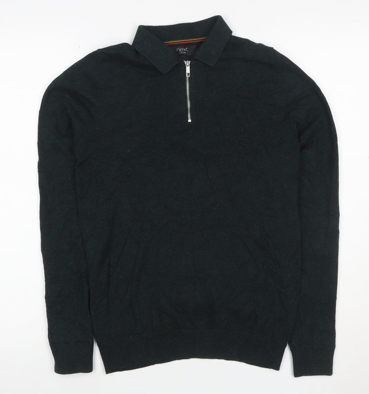 Next Men’s Black XS Henley Quarter Zip Cotton Knit Jumper
