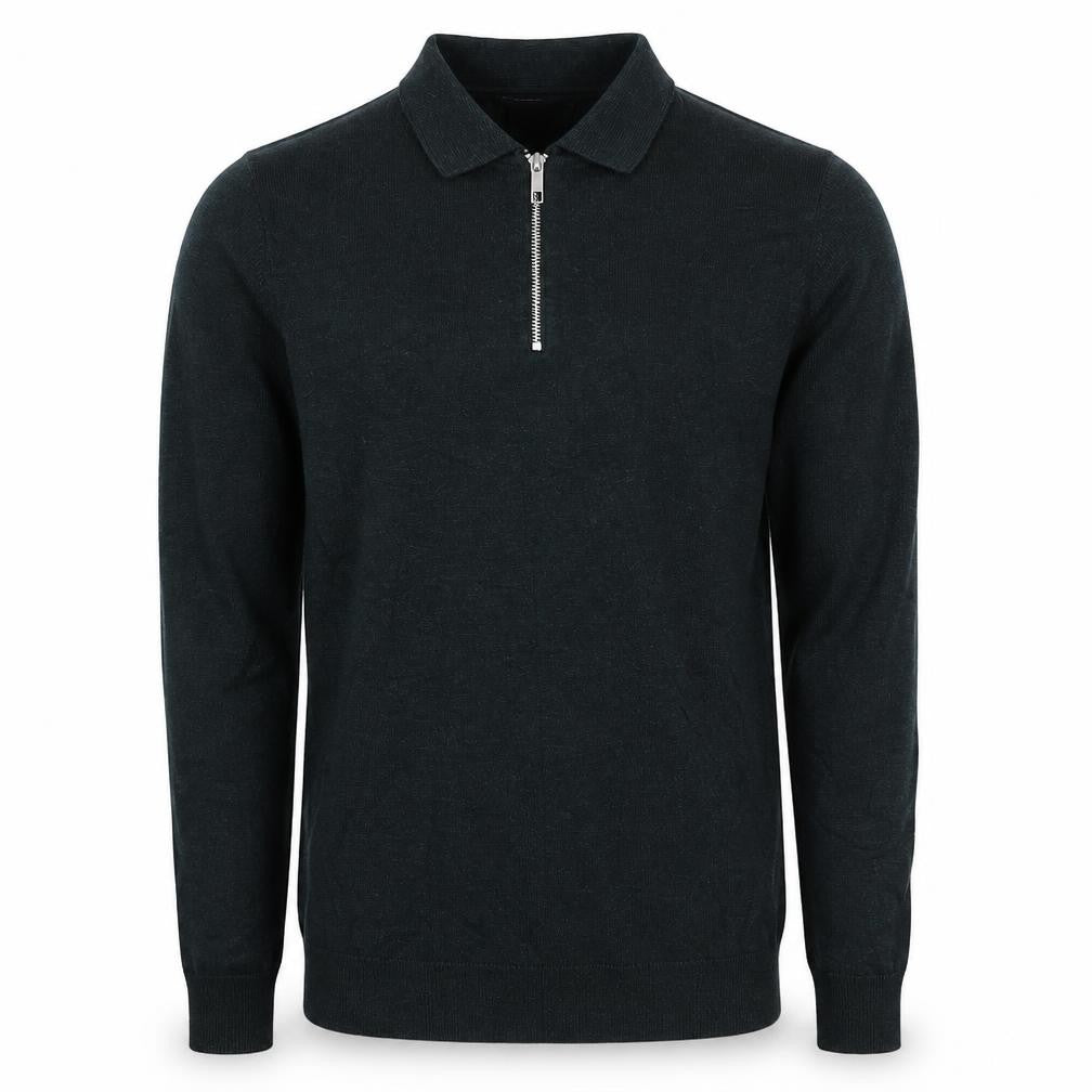 Next Men’s Black XS Henley Quarter Zip Cotton Knit Jumper