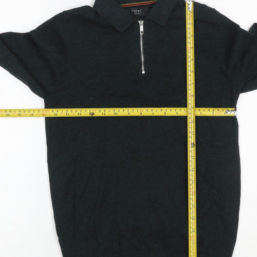 Next Men’s Black XS Henley Quarter Zip Cotton Knit Jumper